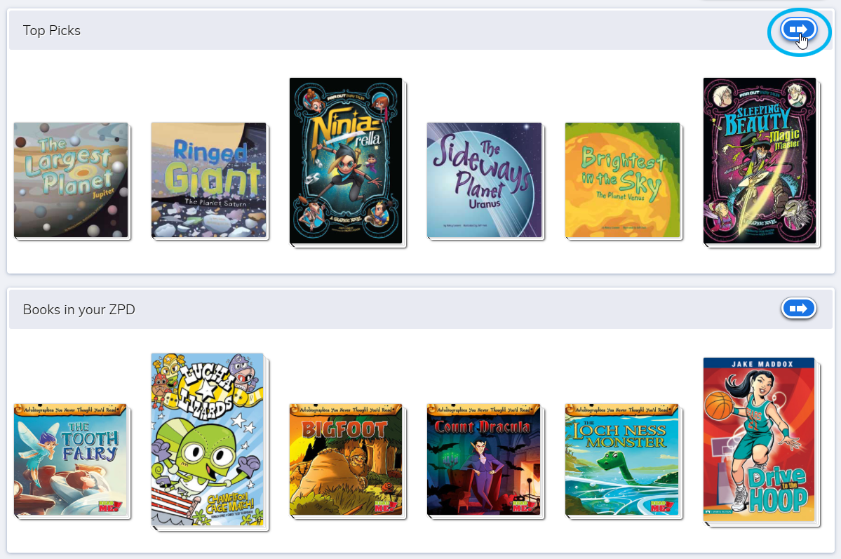 select the arrow to see more books in a category