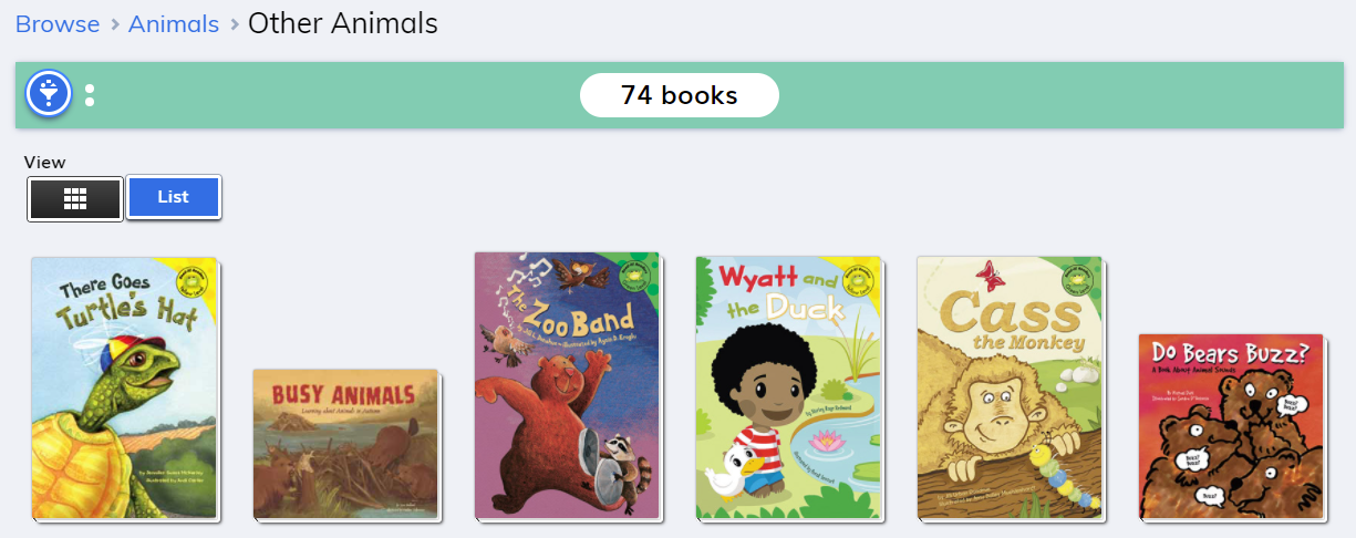 example of the books in a subcategory in the grid view