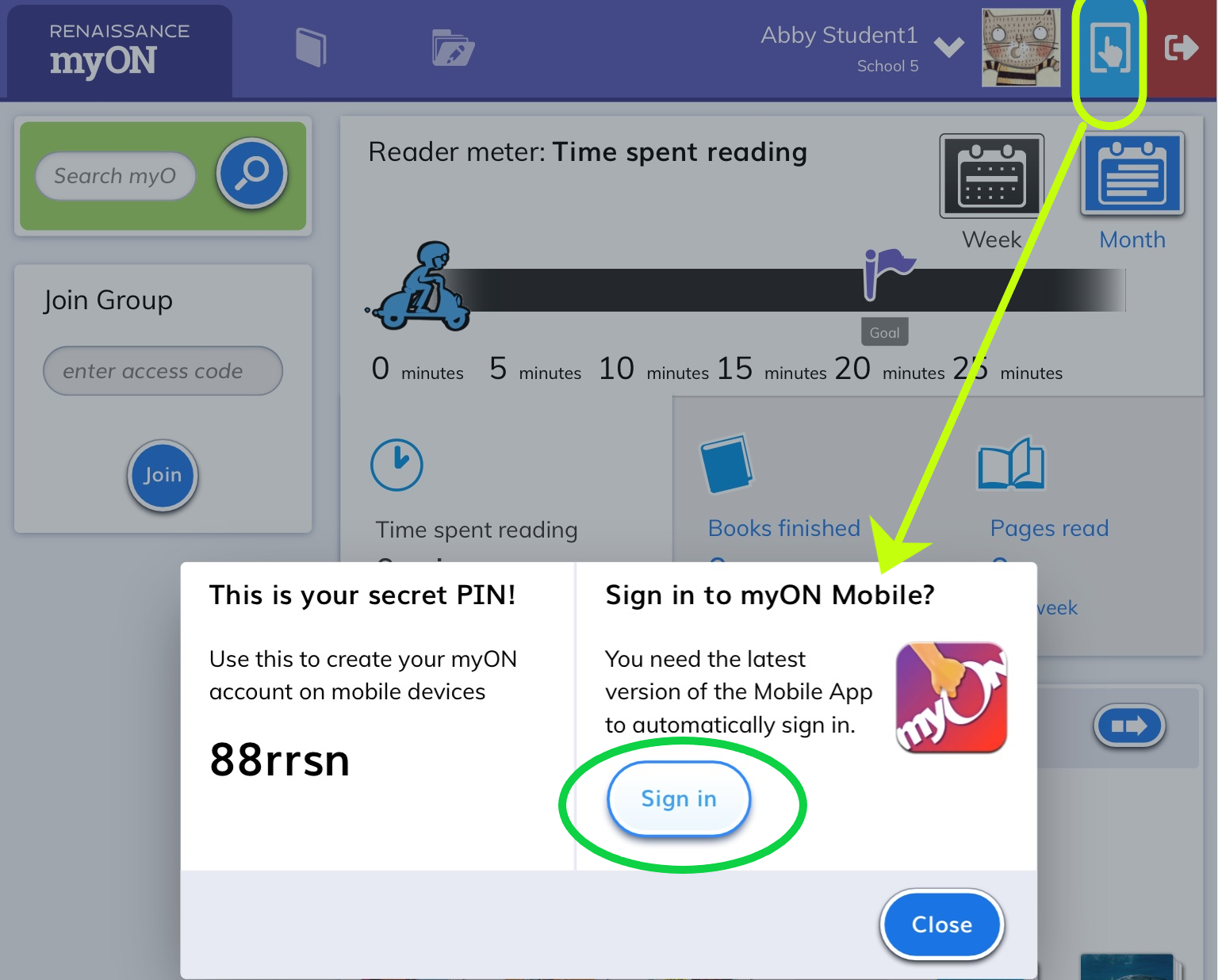 the tablet icon and Sign In button for students