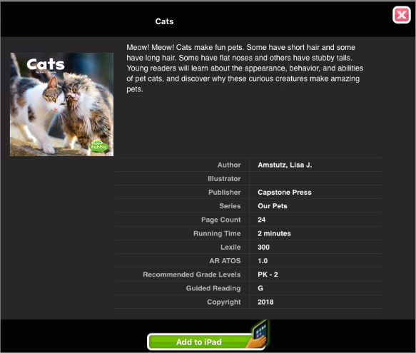 example of the book information window