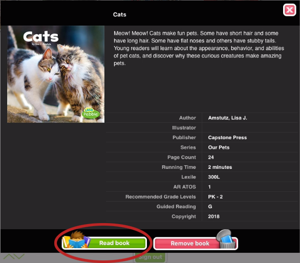 the Read Book button in the book information window