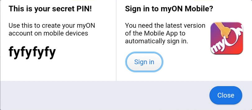 the popup message with a PIN