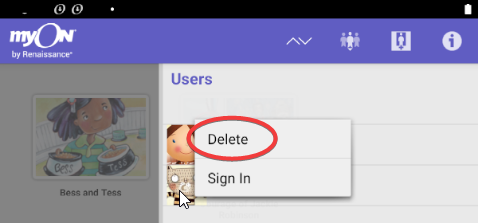 select a user, then select Delete in the popup menu