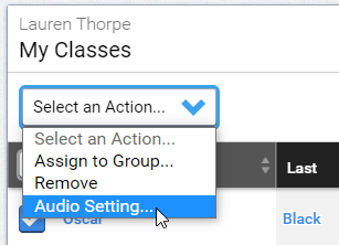 select the Select an Action menu, then select Audio Setting