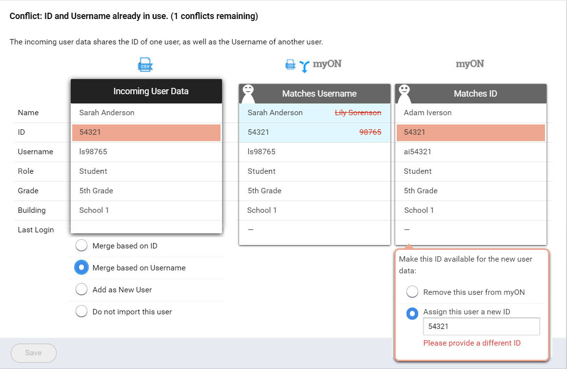 example of a user name and ID both in conflict
