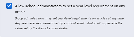 the tick box to allow school administrators to set minimum year levels