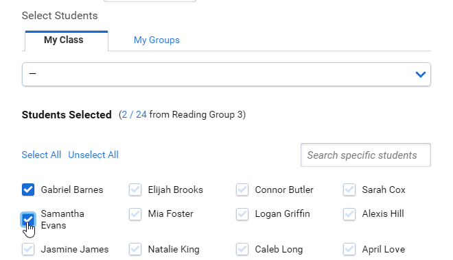 a list of students in a class with some ticked