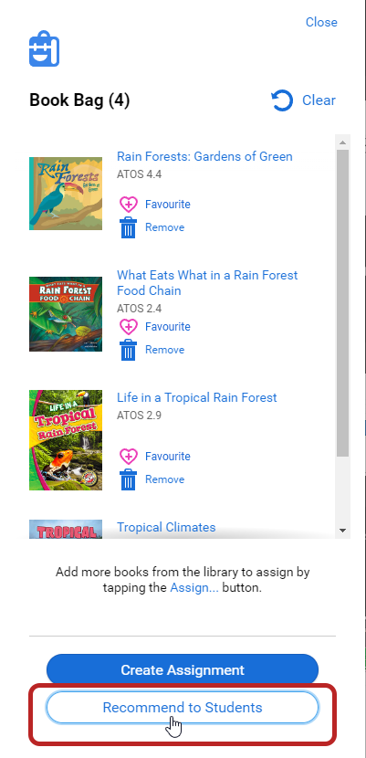 the Recommend to Students button at the bottom of the window