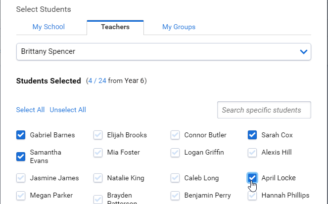 the School Administrator options with My School, My Teachers, and My Groups tabs