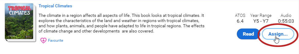 the Assign button for a book in the list view