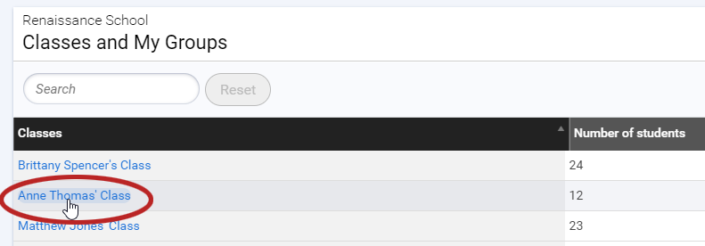 select a class or group name