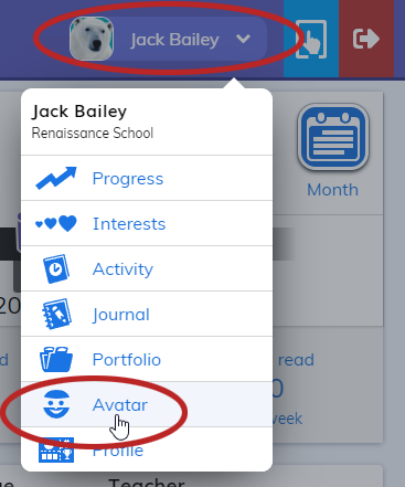 select your name at the top of the page, then select Avatar in the menu