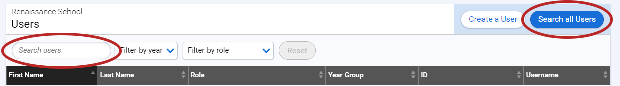 the search field and the Search All Users option