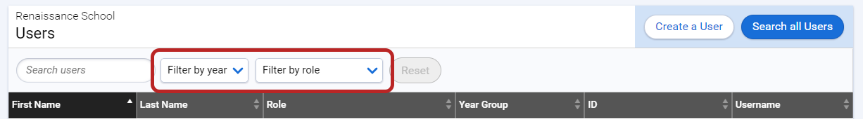 the filter drop-down lists for years and roles