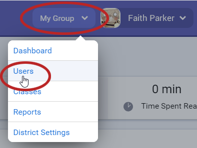 select My Group at the top of any page, then Users in the menu