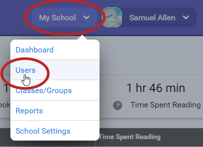 select My School at the top of any page, then Users in the menu