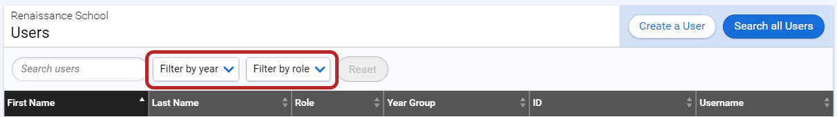 the filter drop-down lists