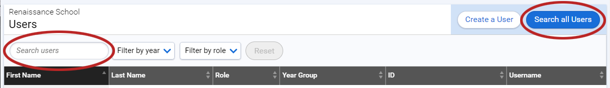 the search field and the Search All Users button