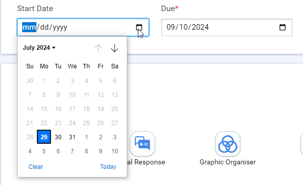 the start and due date for an assignment