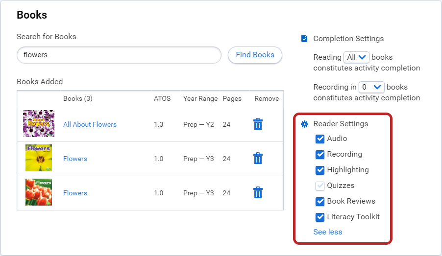 the reader settings
