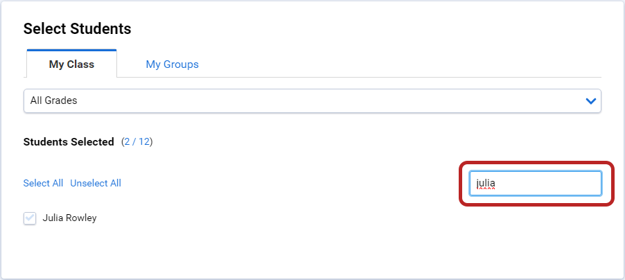 an example of a search for a student