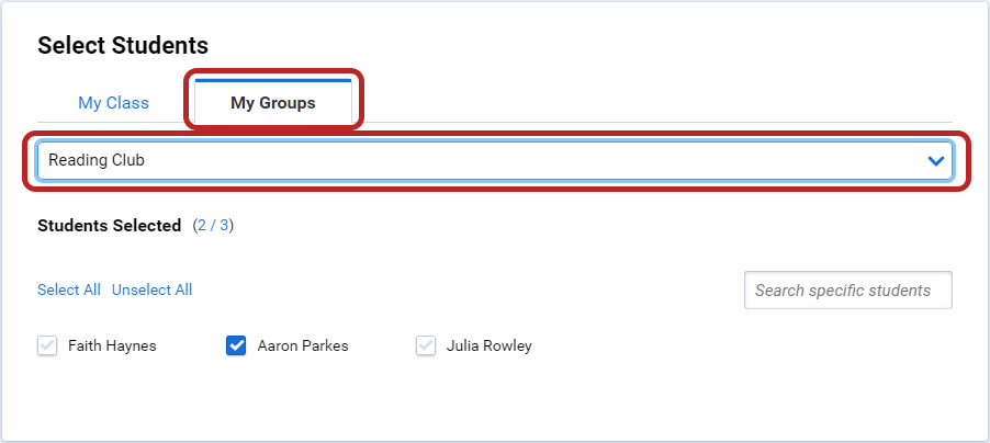 an example of assigning an assignment to students in a group