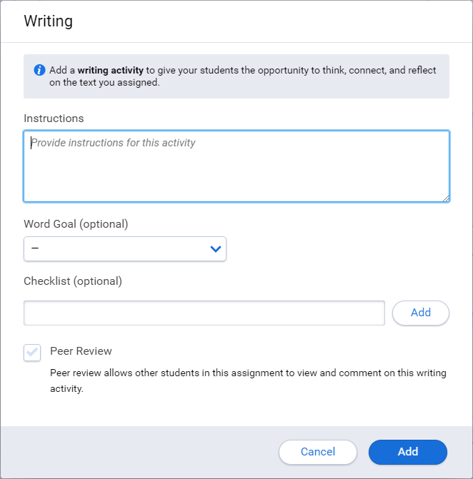 the writing activity window