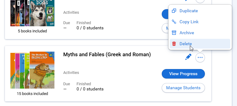 the Delete option for an active assignment