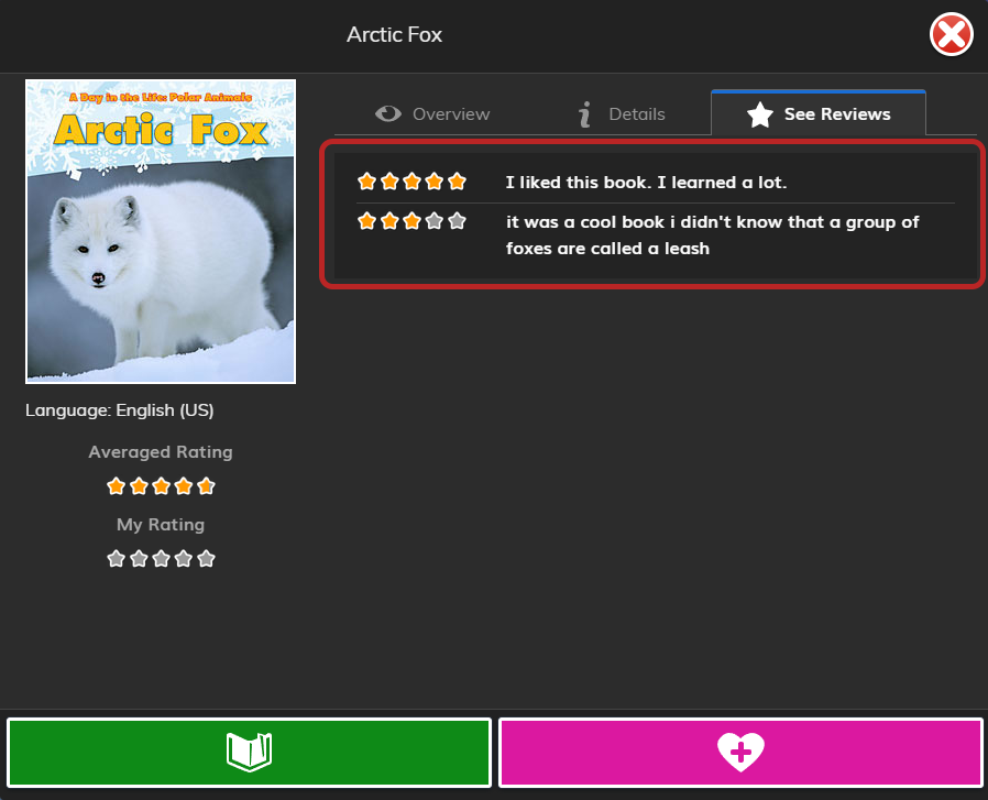 an example of reviews in the window