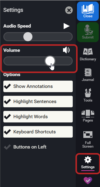 the volume control in the settings
