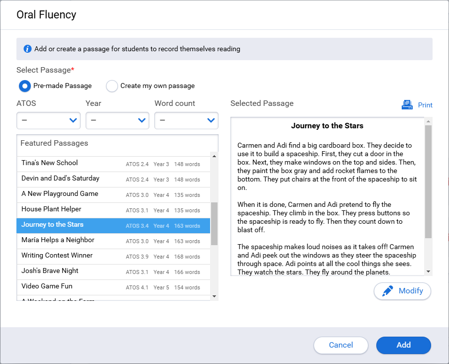 the oral fluency activity window