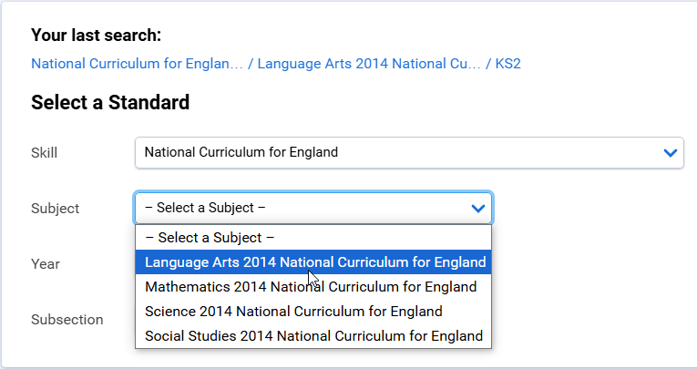 the Subject drop-down list