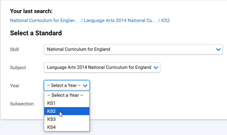 the Year drop-down list