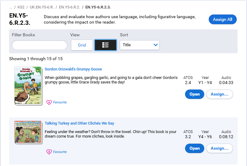 an example of books in the list view