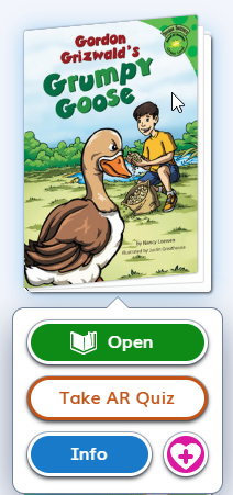 the options when a student selects a book cover